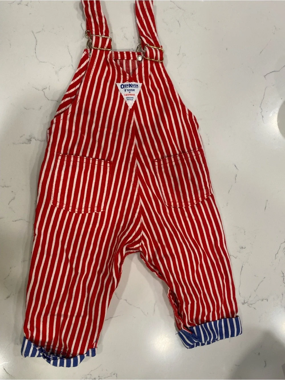 Vintage OshKosh B'gosh red, white striped 100% cotton overalls made in USA 12mo